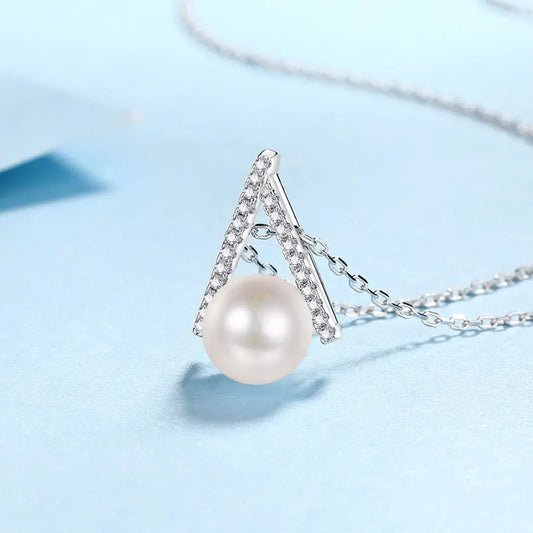 Platinum Moissanite 8mm Pearl Pendant Necklace