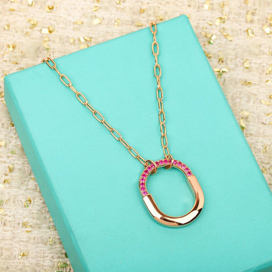 Rose Gold Silver Crystal Geometric Necklace