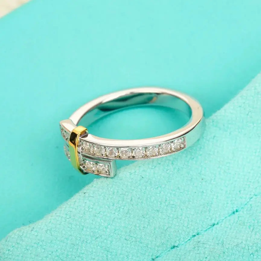 Crystal Diamond Gold and Silver Ring